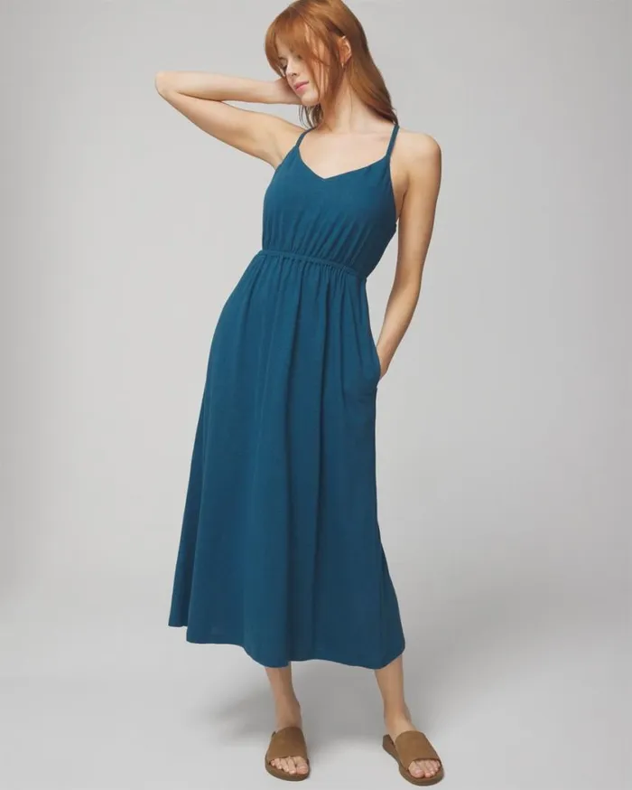 Soma Linen Jersey Midi Bra Dress Timeless Blue Women Midi Dresses