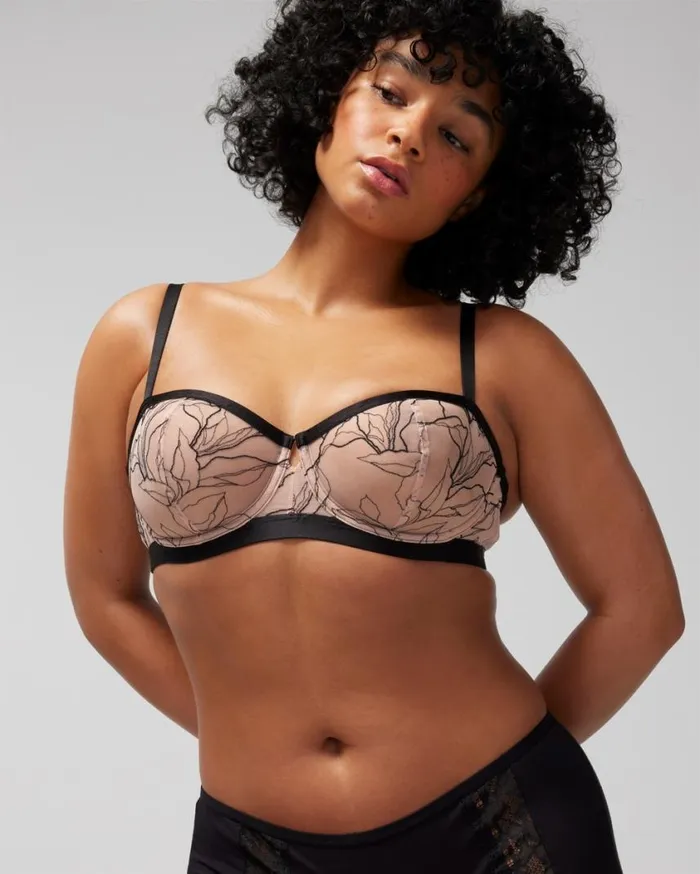 Soma Linework Embroidered Unlined Balconette Bra Blackhush Women Bras