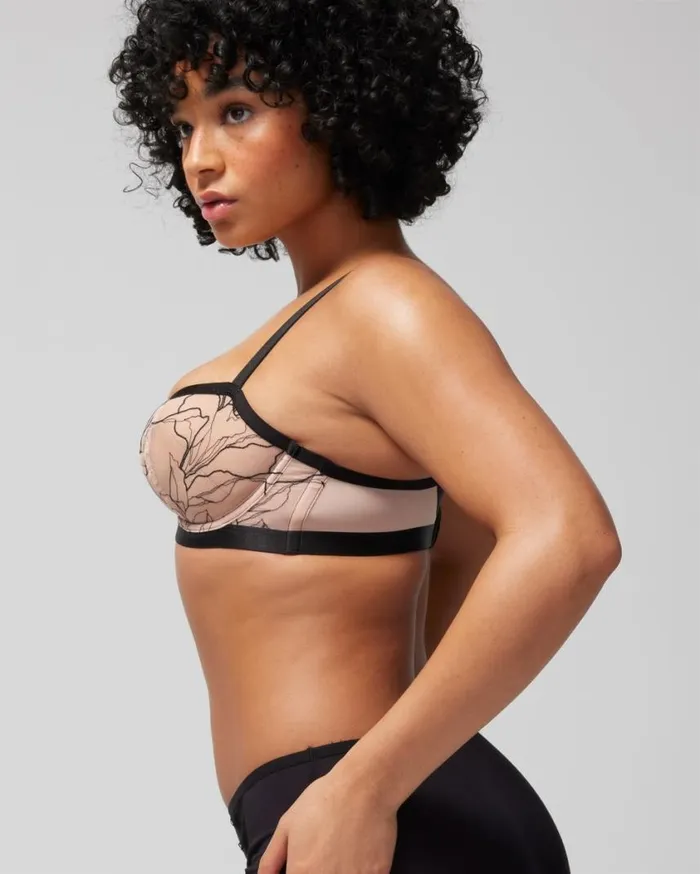 Soma Linework Embroidered Unlined Balconette Bra Blackhush Women Bras