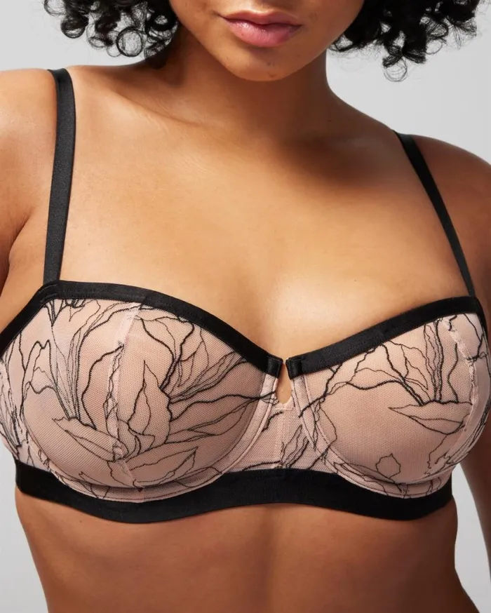 Soma Linework Embroidered Unlined Balconette Bra Blackhush Women Bras