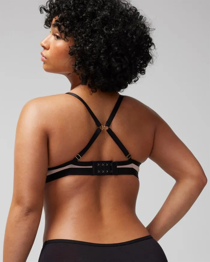 Soma Linework Embroidered Unlined Plunge Bra Blackhush Women Bras