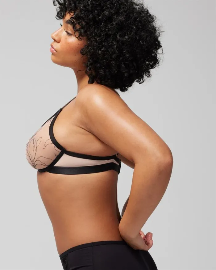 Soma Linework Embroidered Unlined Plunge Bra Blackhush Women Bras