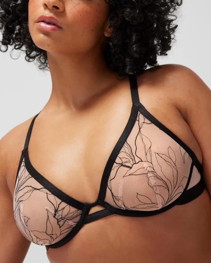 Soma Linework Embroidered Unlined Plunge Bra Blackhush Women Bras