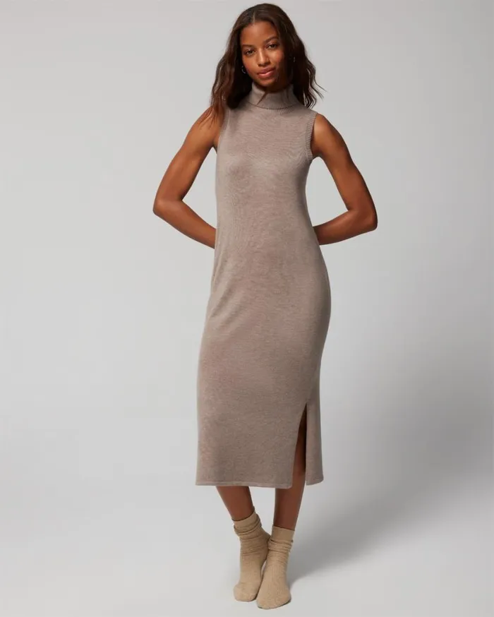 Soma Luxe Soft Sweater Midi Dress Heather Fawn Women Midi Dresses