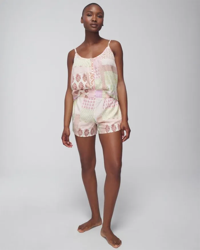 Soma Rayon Challis Shorts Perfect Patchwork White S Women Matching Sets and Separates