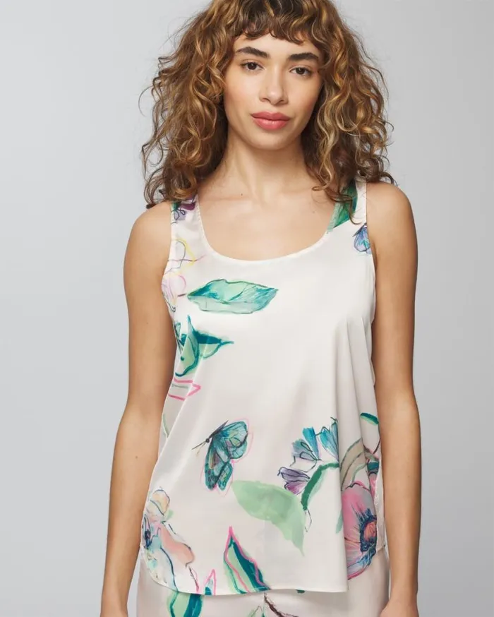Soma Satin Tank Sketchbook Flora G Ivory Women Pajama Tops