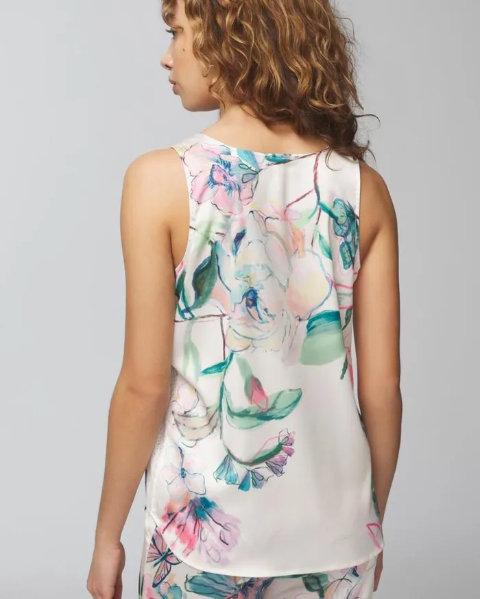 Soma Satin Tank Sketchbook Flora G Ivory Women Pajama Tops
