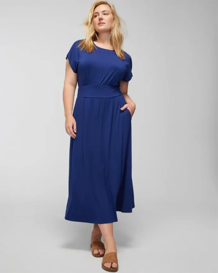 Soma Soft Jersey Classic Crewneck Midi Bra Dress True Blue Women Midi Dresses