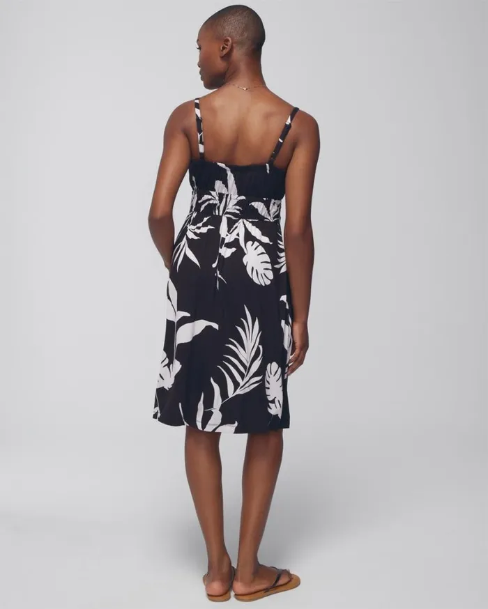 Soma Soft Jersey Relaxed Shirred Waist Bra Dress Shadow Flora Black Women Short Dresses