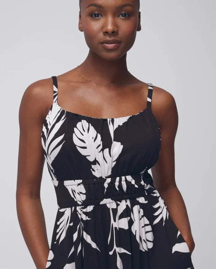 Soma Soft Jersey Relaxed Shirred Waist Bra Dress Shadow Flora Black Women Short Dresses