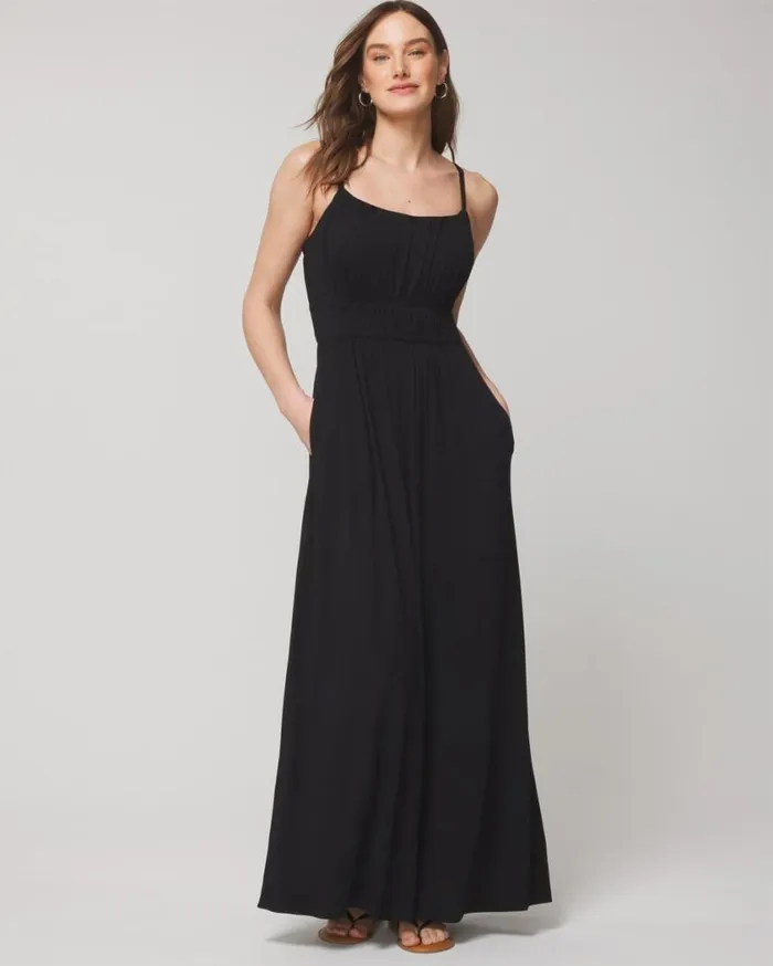 Soma Soft Jersey Shirred Bodice Maxi Bra Dress Black Women Long Dresses