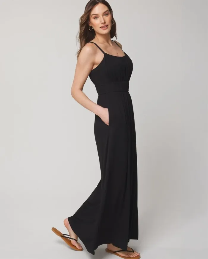 Soma Soft Jersey Shirred Bodice Maxi Bra Dress Black Women Long Dresses