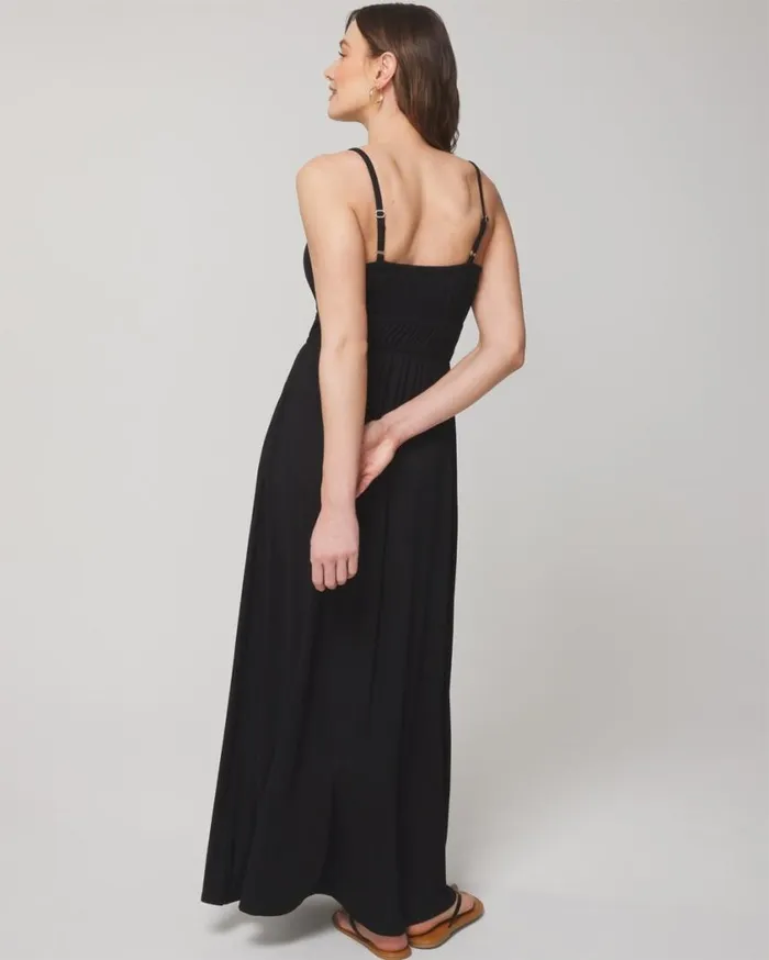 Soma Soft Jersey Shirred Bodice Maxi Bra Dress Black Women Long Dresses