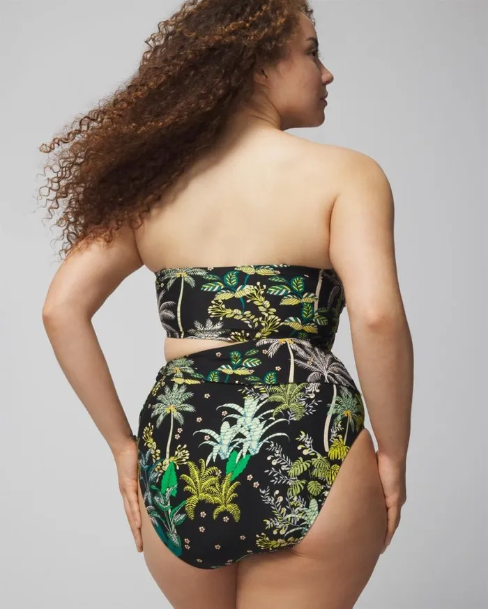 Soma Soma Swim Bandeau Cutout OnePiece Oasis Palms Black Women Swim