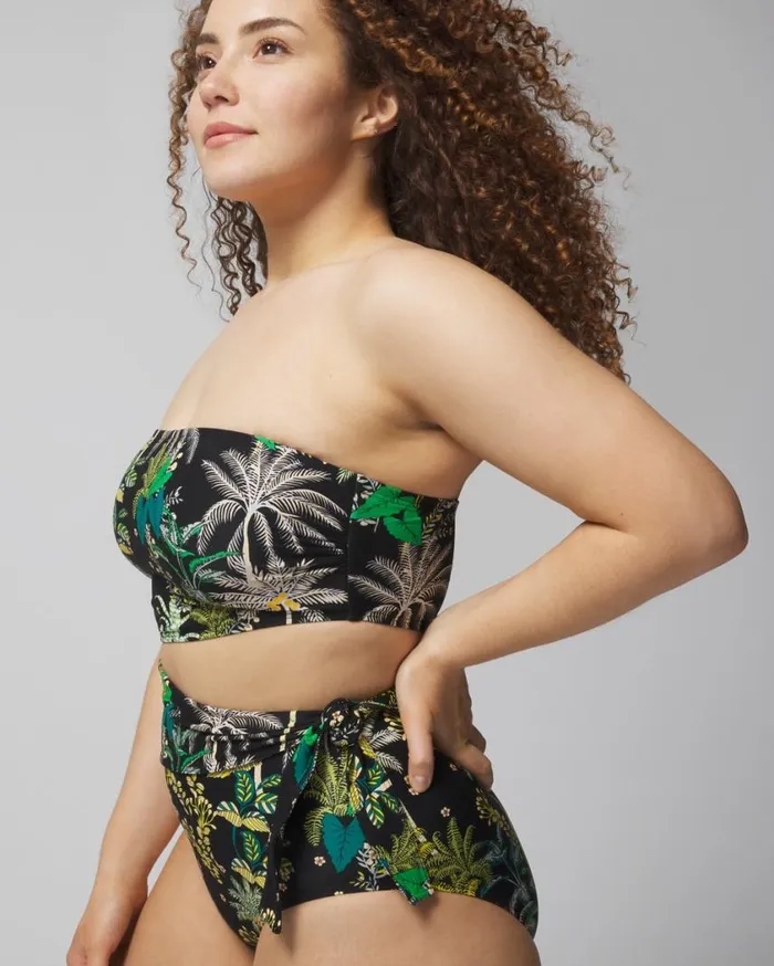 Soma Soma Swim Bandeau Cutout OnePiece Oasis Palms Black Women Swim