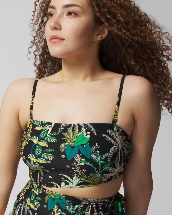 Soma Soma Swim Bandeau Cutout OnePiece Oasis Palms Black Women Swim