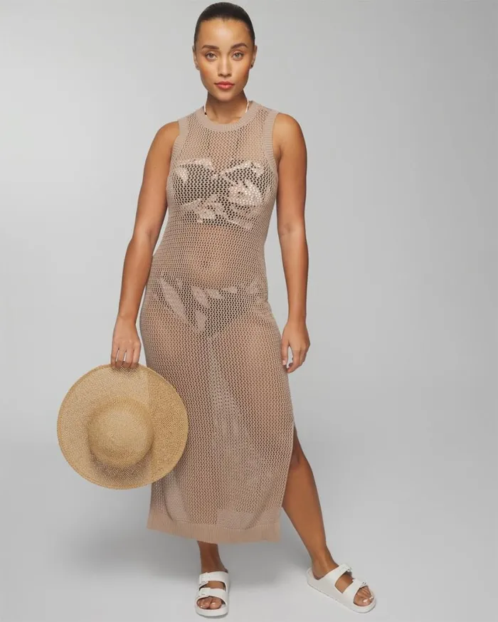 Soma Soma Swim Cotton CrochetStyle Maxi CoverUp Neutral Women Swim