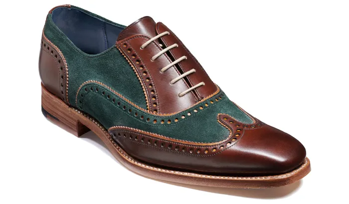 Spencer 8211 Walnut Calf Green Suede Men Barker Shoes Mens Brogues