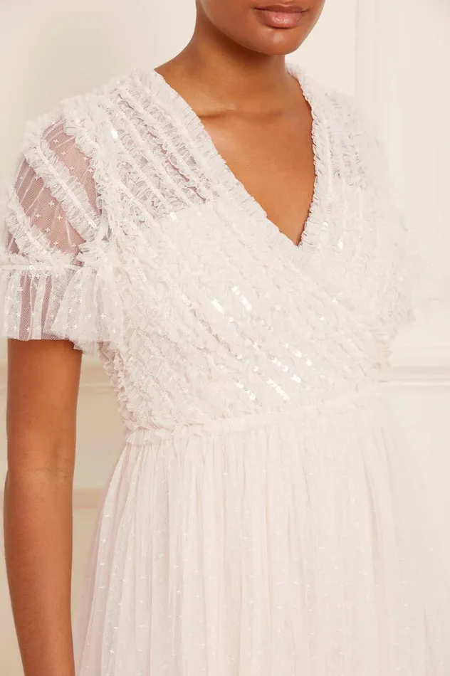 Spiral Sequin Bodice VNeck Ankle Gown Champagne Women Needle and Thread Dresses