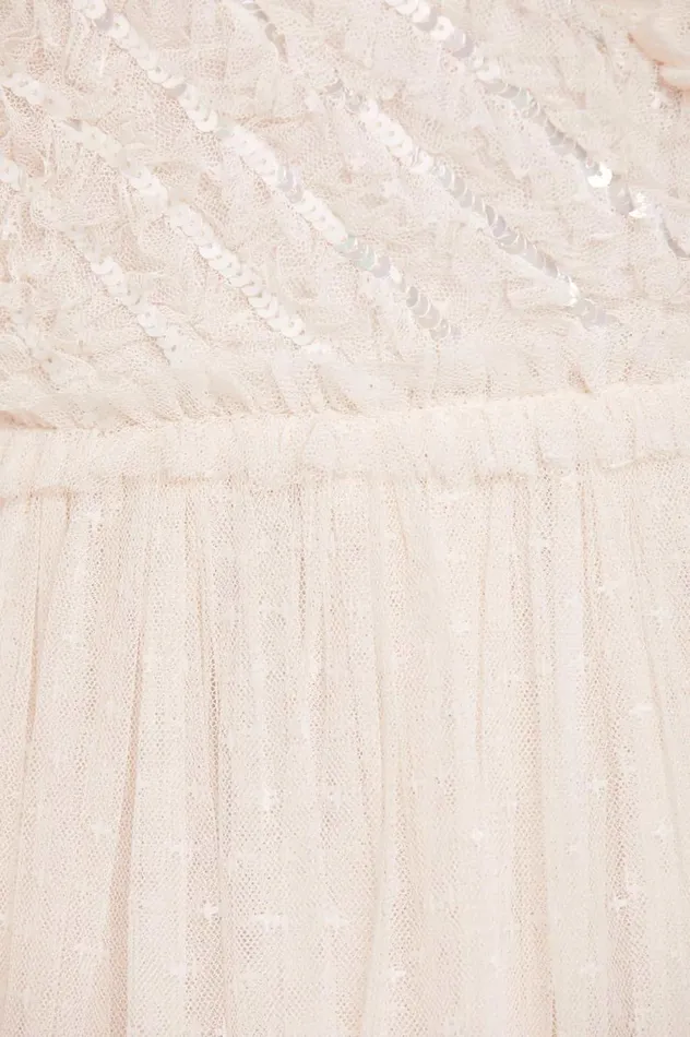 Spiral Sequin Bodice VNeck Ankle Gown Champagne Women Needle and Thread Dresses