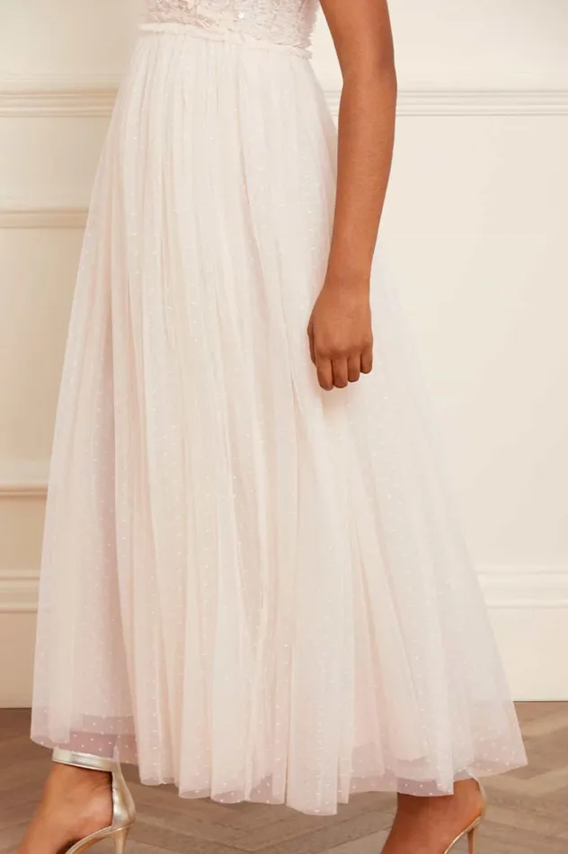 Spiral Sequin Bodice VNeck Ankle Gown Champagne Women Needle and Thread Dresses