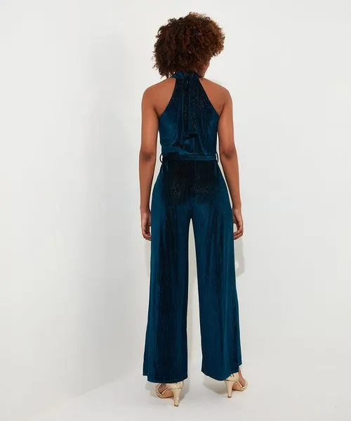 Statement Velour Jumpsuit Teal Jeans and Trousers Joebrowns Apparel
