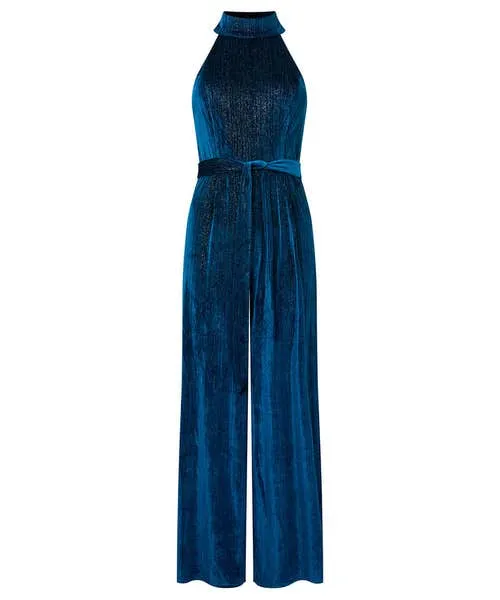 Statement Velour Jumpsuit Teal Jeans and Trousers Joebrowns Apparel