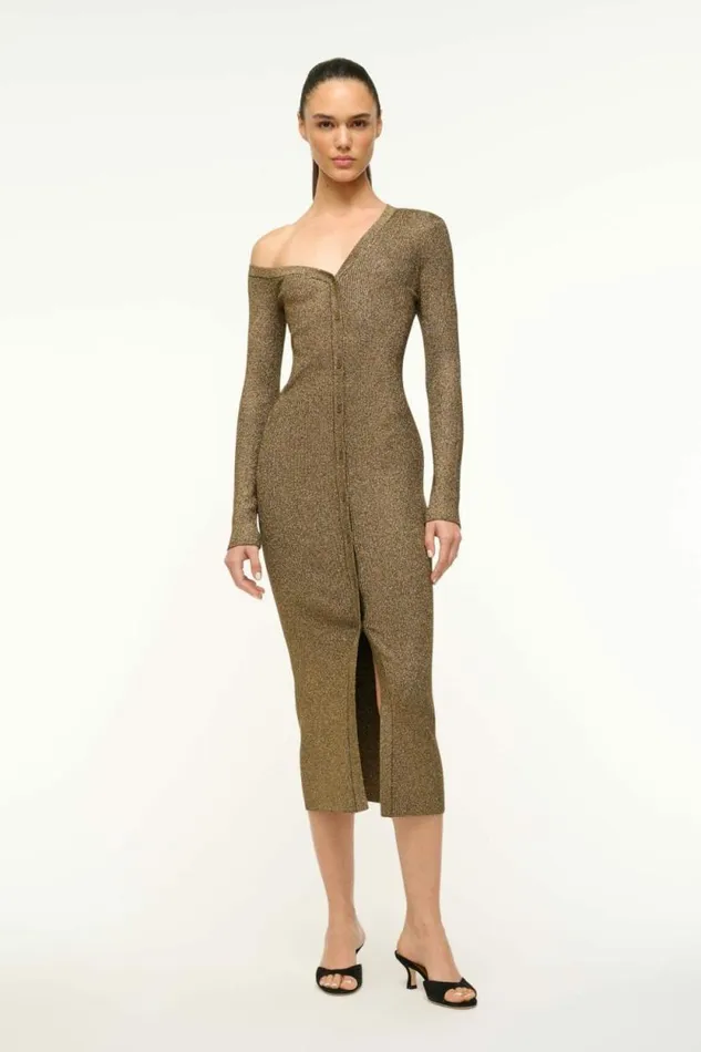 STAUD Dresses CRAFTSMAN SWEATER DRESS Metallic Gold 8211 Women
