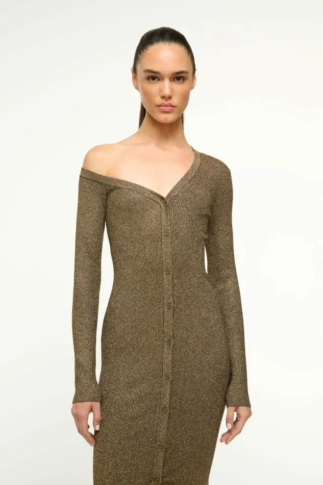 STAUD Dresses CRAFTSMAN SWEATER DRESS Metallic Gold 8211 Women STAUD Dresses CRAFTSMAN SWEATER DRESS Metallic Gold 8211 Women