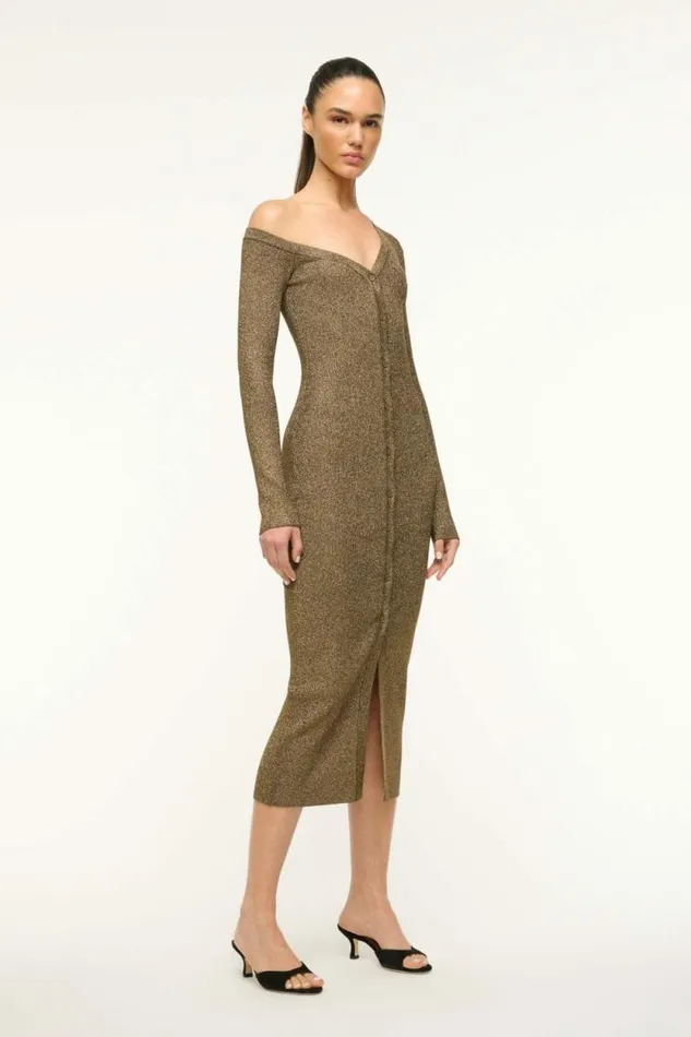 STAUD Dresses CRAFTSMAN SWEATER DRESS Metallic Gold 8211 Women STAUD Dresses CRAFTSMAN SWEATER DRESS Metallic Gold 8211 Women
