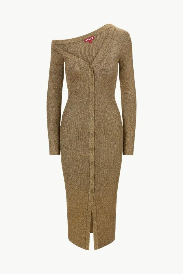STAUD Dresses CRAFTSMAN SWEATER DRESS Metallic Gold 8211 Women STAUD Dresses CRAFTSMAN SWEATER DRESS Metallic Gold 8211 Women