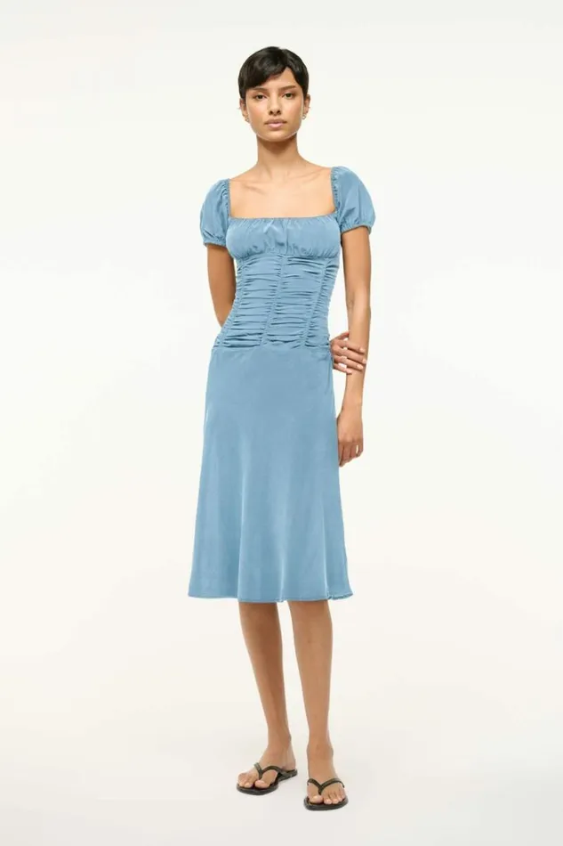 STAUD Dresses ELBA SILK DRESS Slate Blue 8211 Women