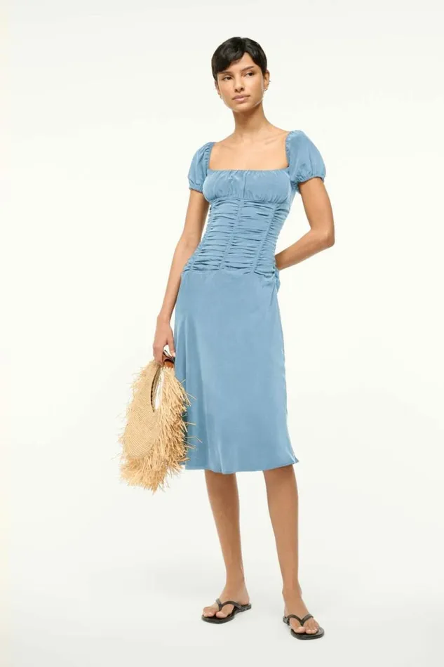 STAUD Dresses ELBA SILK DRESS Slate Blue 8211 Women