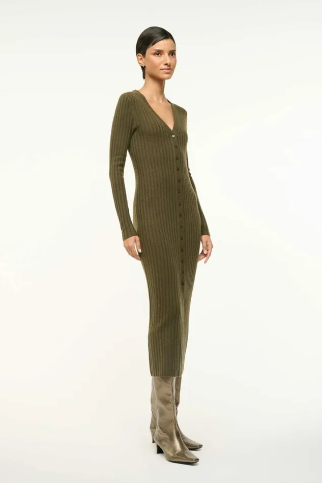 STAUD Dresses SHOKO CASHMERE SWEATER Dark Olive 8211 Women STAUD Dresses SHOKO CASHMERE SWEATER Dark Olive 8211 Women