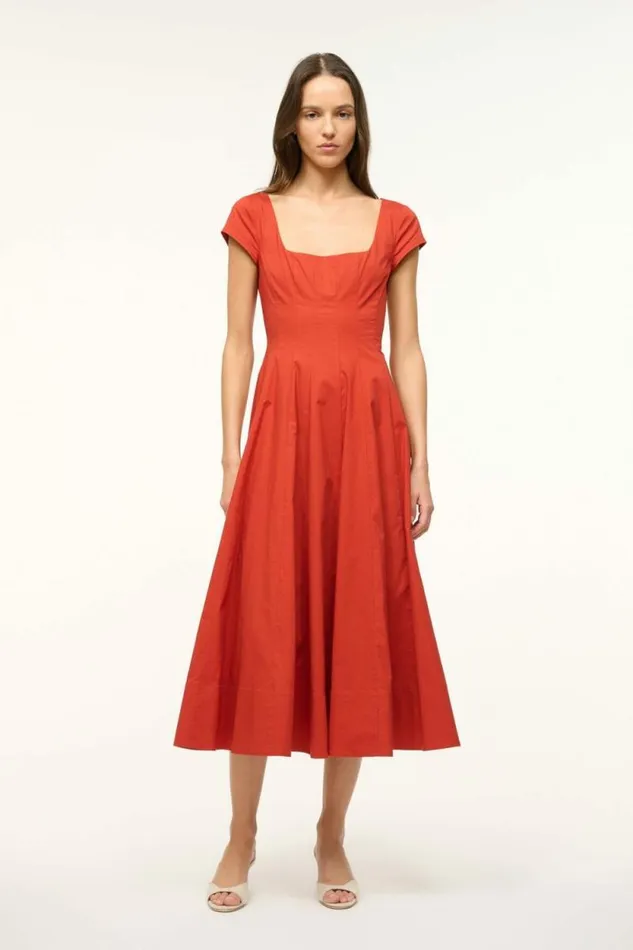 STAUD Dresses SHORT SLEEVE WELLS DRESS Rust 8211 Women