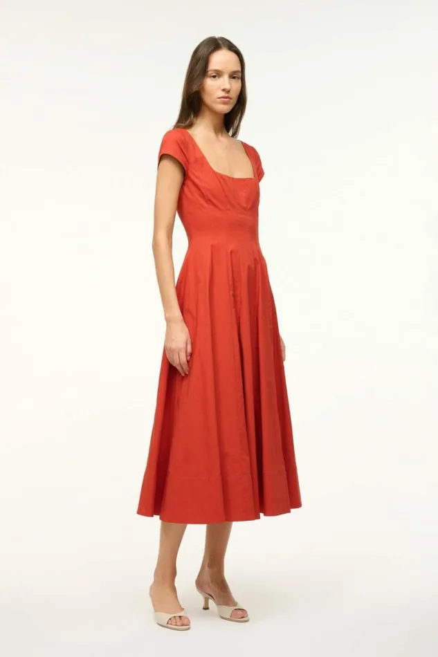 STAUD Dresses SHORT SLEEVE WELLS DRESS Rust 8211 Women STAUD Dresses SHORT SLEEVE WELLS DRESS Rust 8211 Women