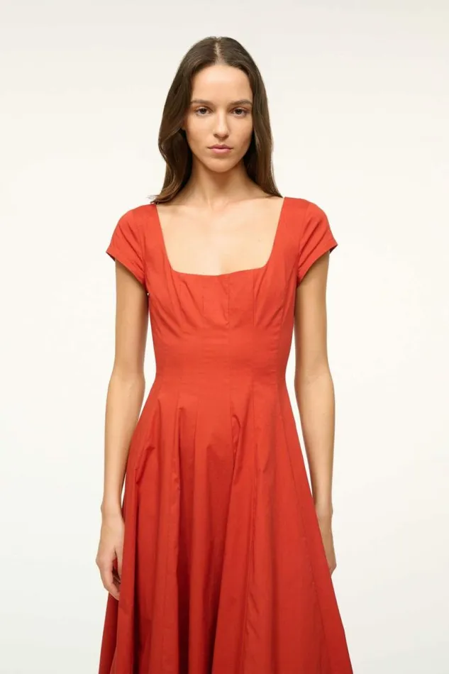 STAUD Dresses SHORT SLEEVE WELLS DRESS Rust 8211 Women STAUD Dresses SHORT SLEEVE WELLS DRESS Rust 8211 Women