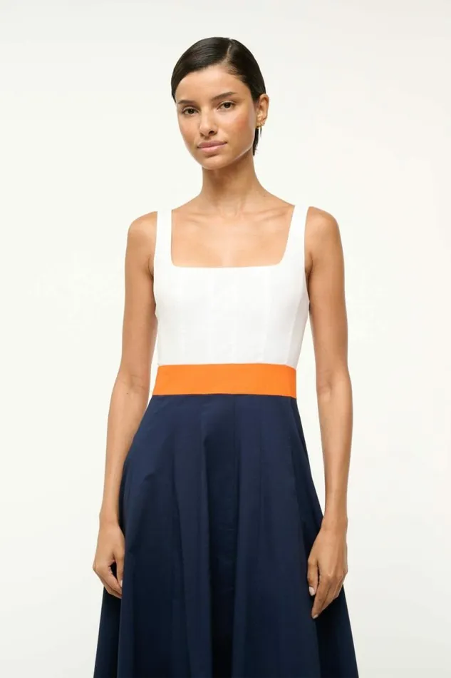 STAUD Dresses WELLS DRESS White Apricot Navy 8211 Women STAUD Dresses WELLS DRESS White Apricot Navy 8211 Women