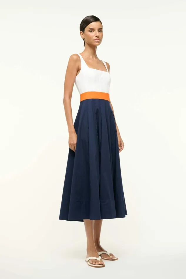 STAUD Dresses WELLS DRESS White Apricot Navy 8211 Women STAUD Dresses WELLS DRESS White Apricot Navy 8211 Women