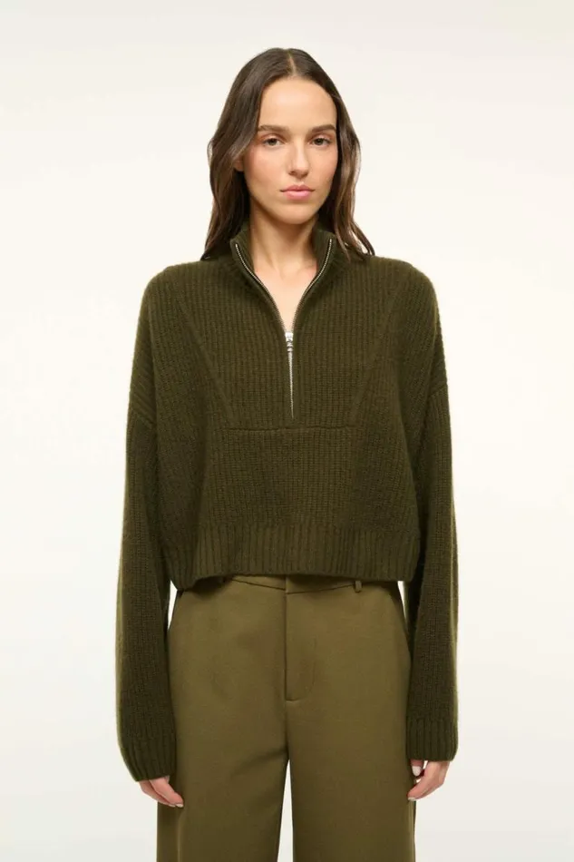 STAUD Sweaters CASHMERE CROPPED HAMPTON SWEATER Olive 8211 Women