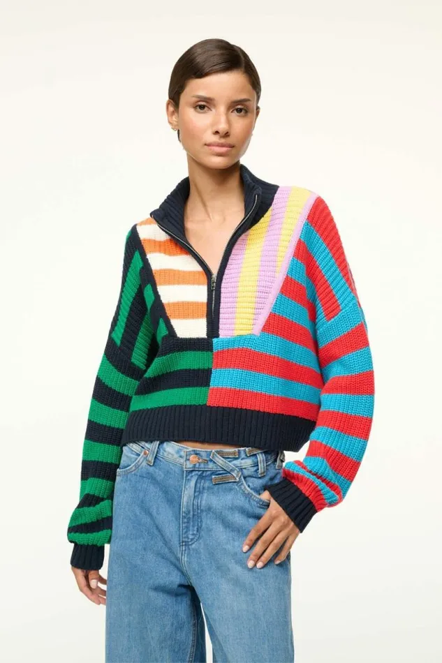 STAUD Sweaters CROPPED HAMPTON SWEATER Cabana Stripe Multi 8211 Women
