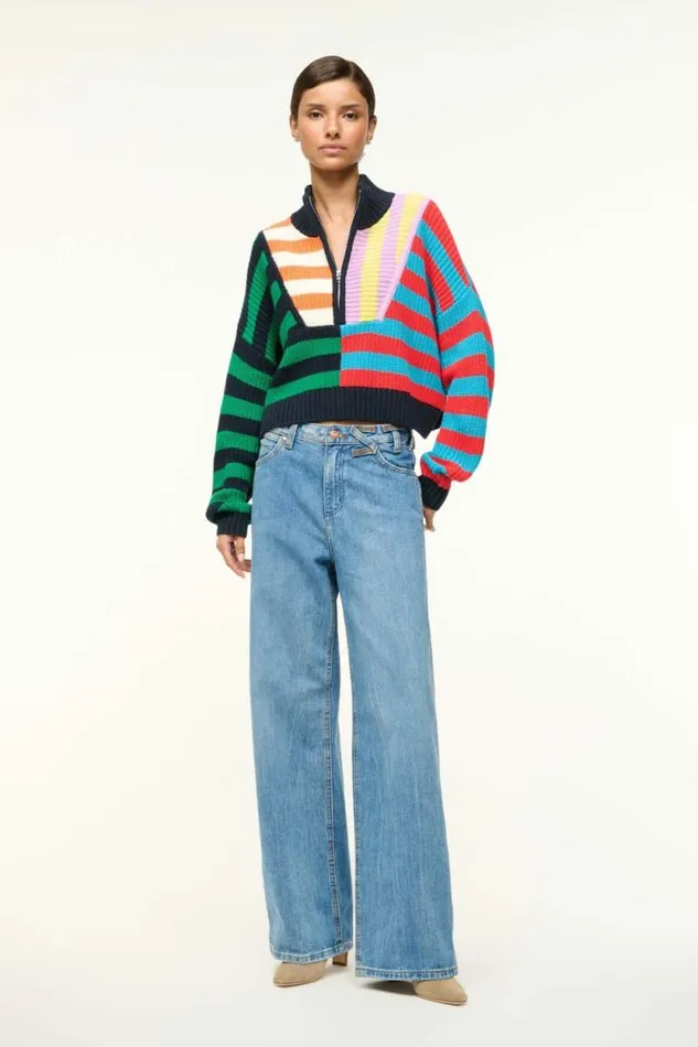 STAUD Sweaters CROPPED HAMPTON SWEATER Cabana Stripe Multi 8211 Women