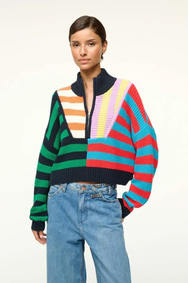 STAUD Sweaters CROPPED HAMPTON SWEATER Cabana Stripe Multi 8211 Women