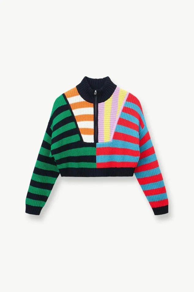 STAUD Sweaters CROPPED HAMPTON SWEATER Cabana Stripe Multi 8211 Women