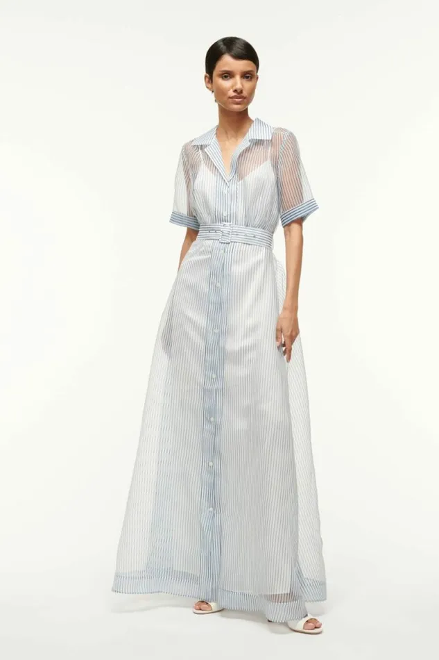 STAUD The Evening Edit MILLIE DRESS Ivory Micro Stripe 8211 Women