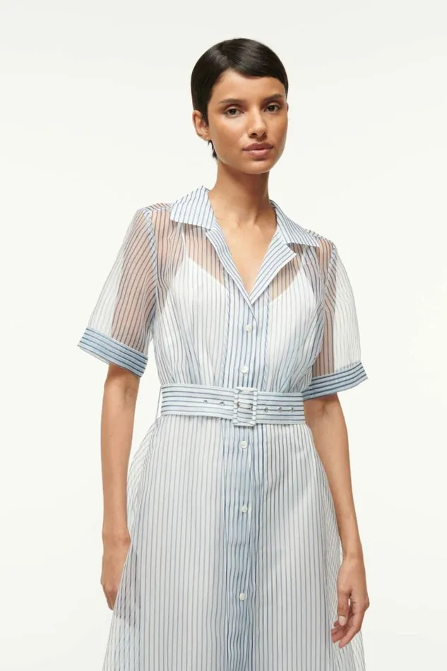 STAUD The Evening Edit MILLIE DRESS Ivory Micro Stripe 8211 Women