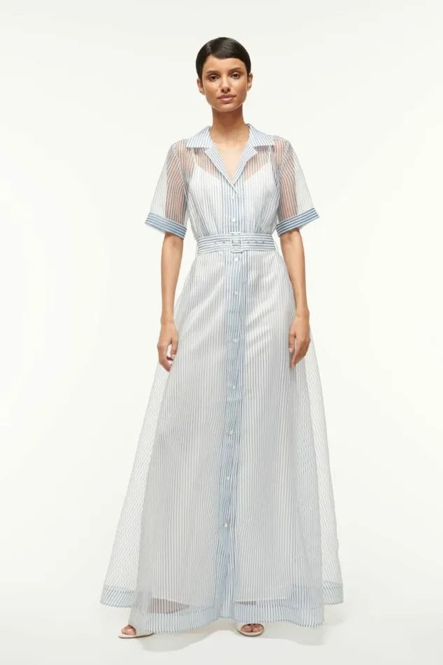 STAUD The Evening Edit MILLIE DRESS Ivory Micro Stripe 8211 Women