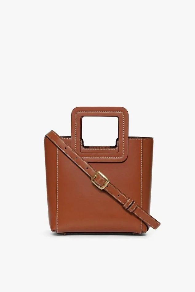 STAUD Totes MINI SHIRLEY LEATHER BAG Saddle 8211 Women