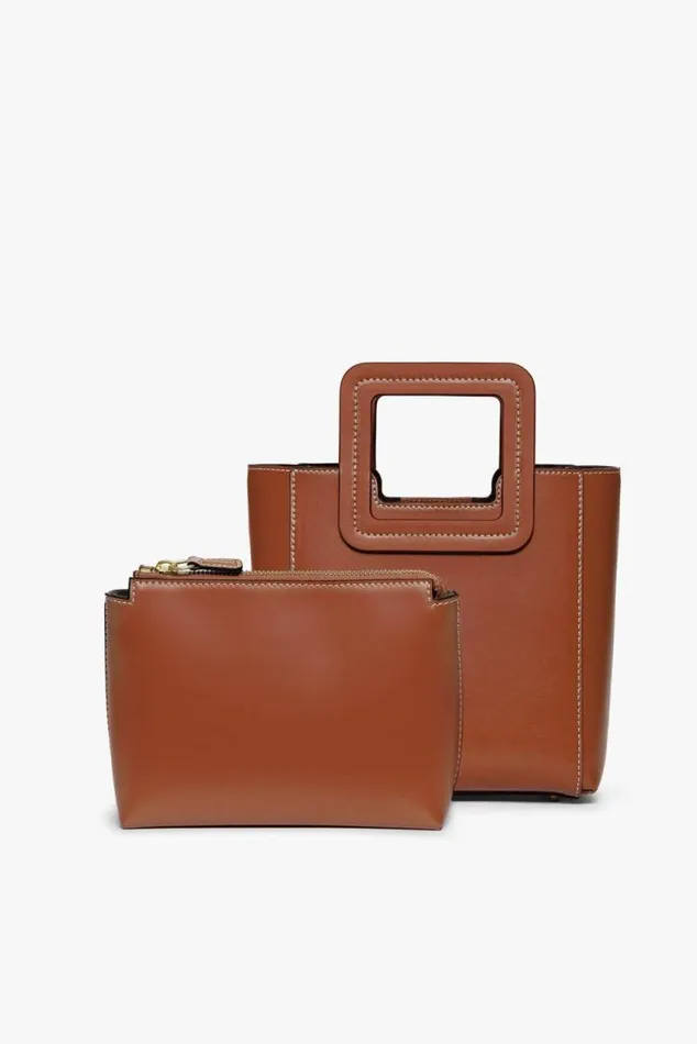 STAUD Totes MINI SHIRLEY LEATHER BAG Saddle 8211 Women