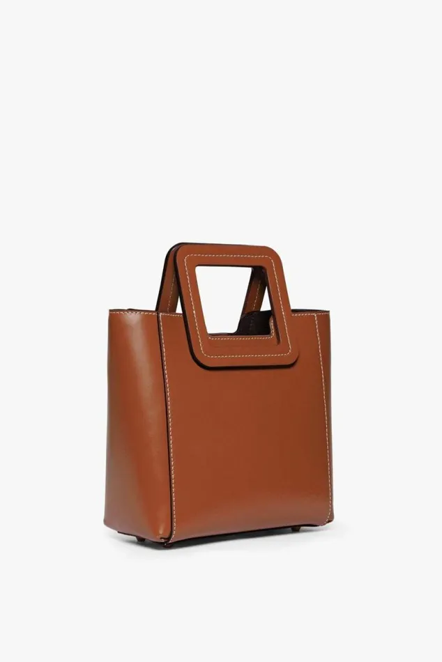 STAUD Totes MINI SHIRLEY LEATHER BAG Saddle 8211 Women